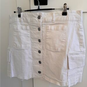 White Button-Front Mini Skirt